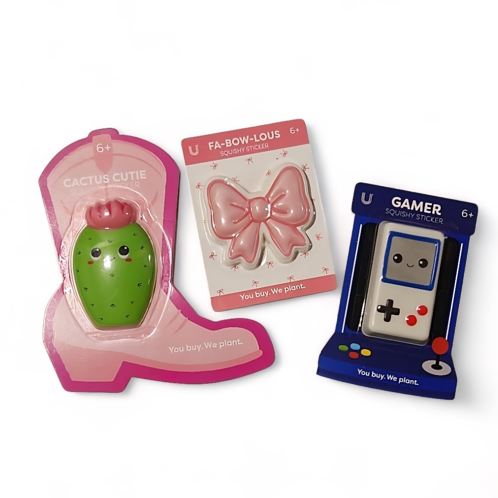 Squishy Foam Stickers Cactus Cutie, Fa-Bow-Lous, Gamer